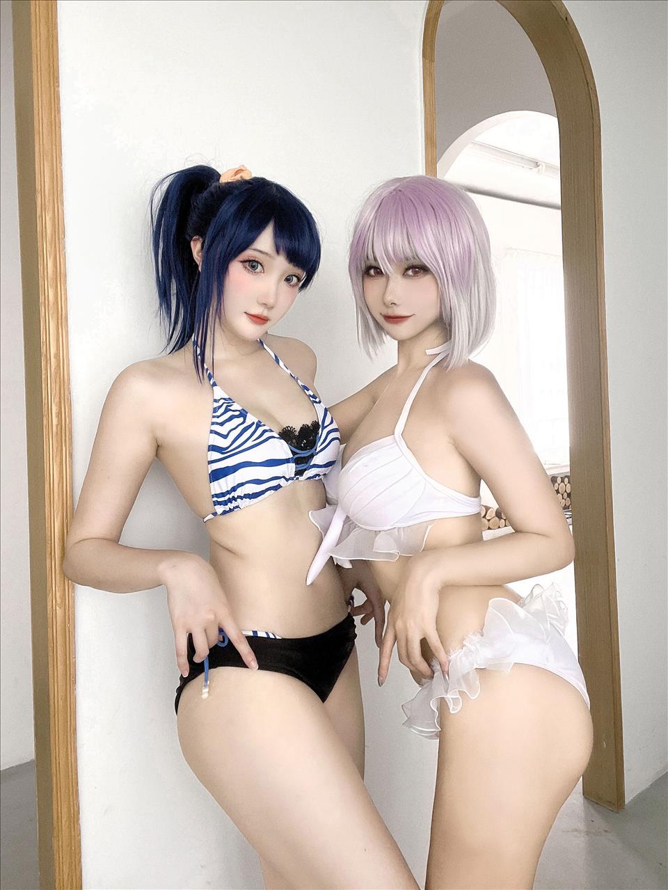 ネット上の人気者#Momoko葵葵 &瓜希ちゃん-宝多六花新条茜水着 ネット上の人気者-第1张